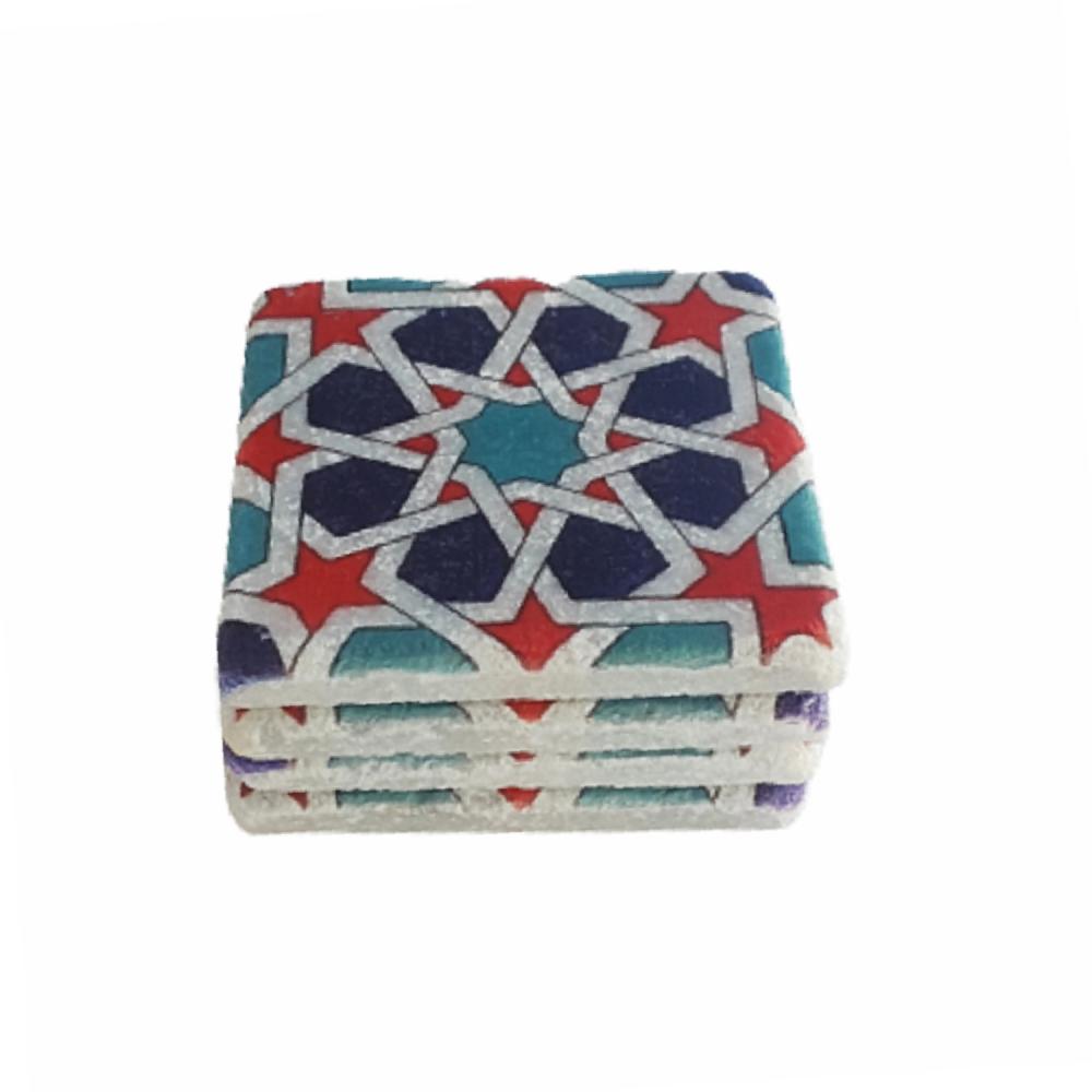 Etnik Geometrik Desenli Doğal Mermer Bardak Altlığı